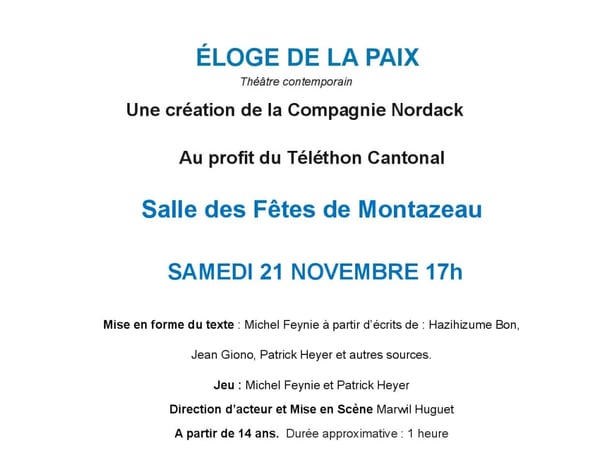 Théâtre contemporain - Éloge de la paix